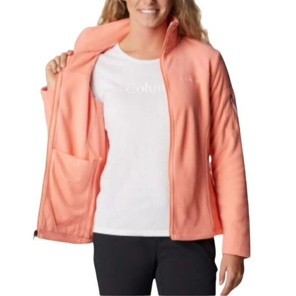 EUC‎ Columbia Women Medium Fast Track Full Zip Up Fleece Neon Orange Coral Reef - Picture 8 of 14